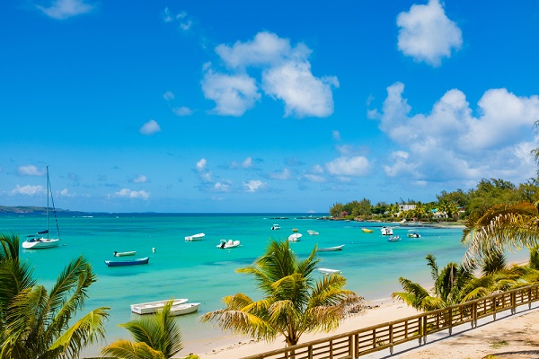 Boats on the beach in Mauritius